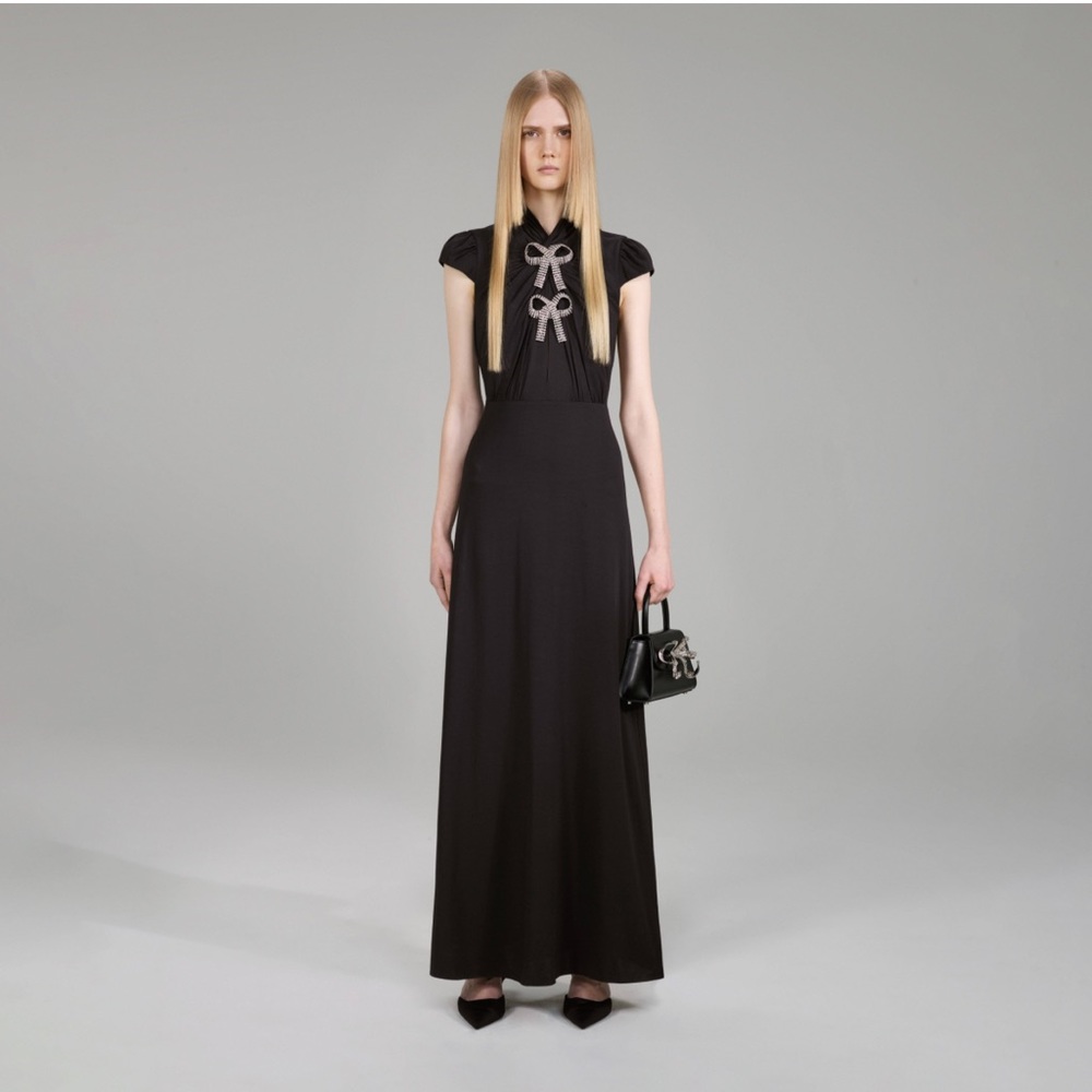 Self Portrait Black Crepe Dress with Bows. Size 0.